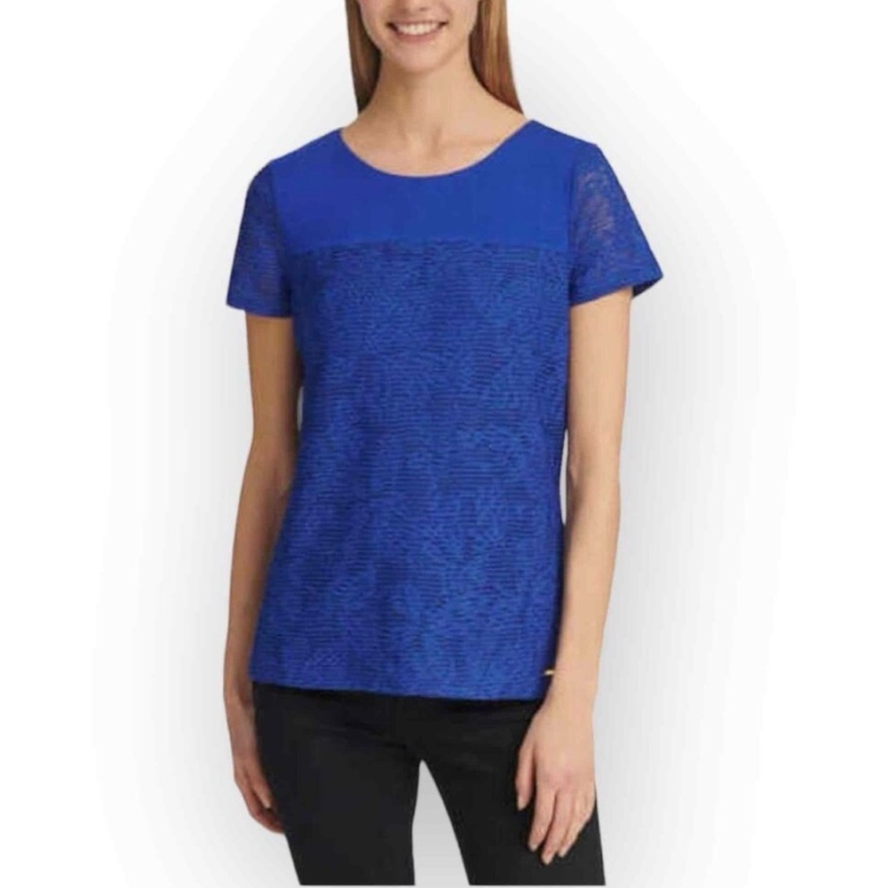 Calvin Klein Short Sleeve Mesh Overlay Atlas Blue T-Shirt S.